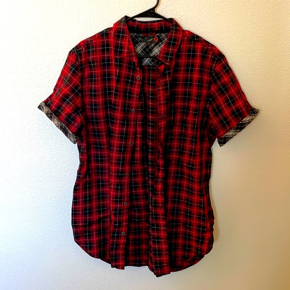 Guess Plaid Flannel Stretch Button Up
